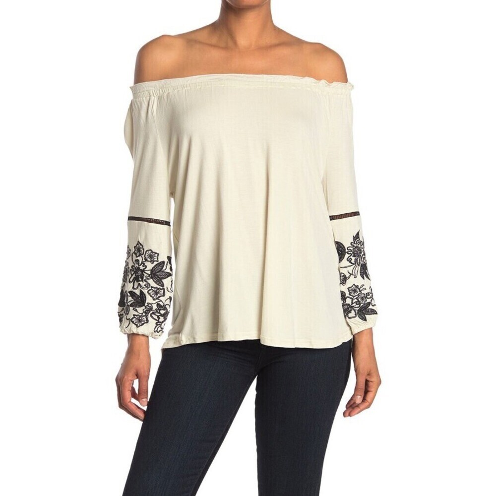 LIV Los Angeles Embroidered Off-the-shoulder Peasant Blouse In White size M